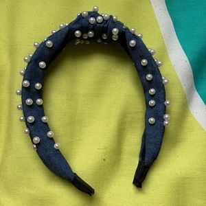 Denim pearl headband